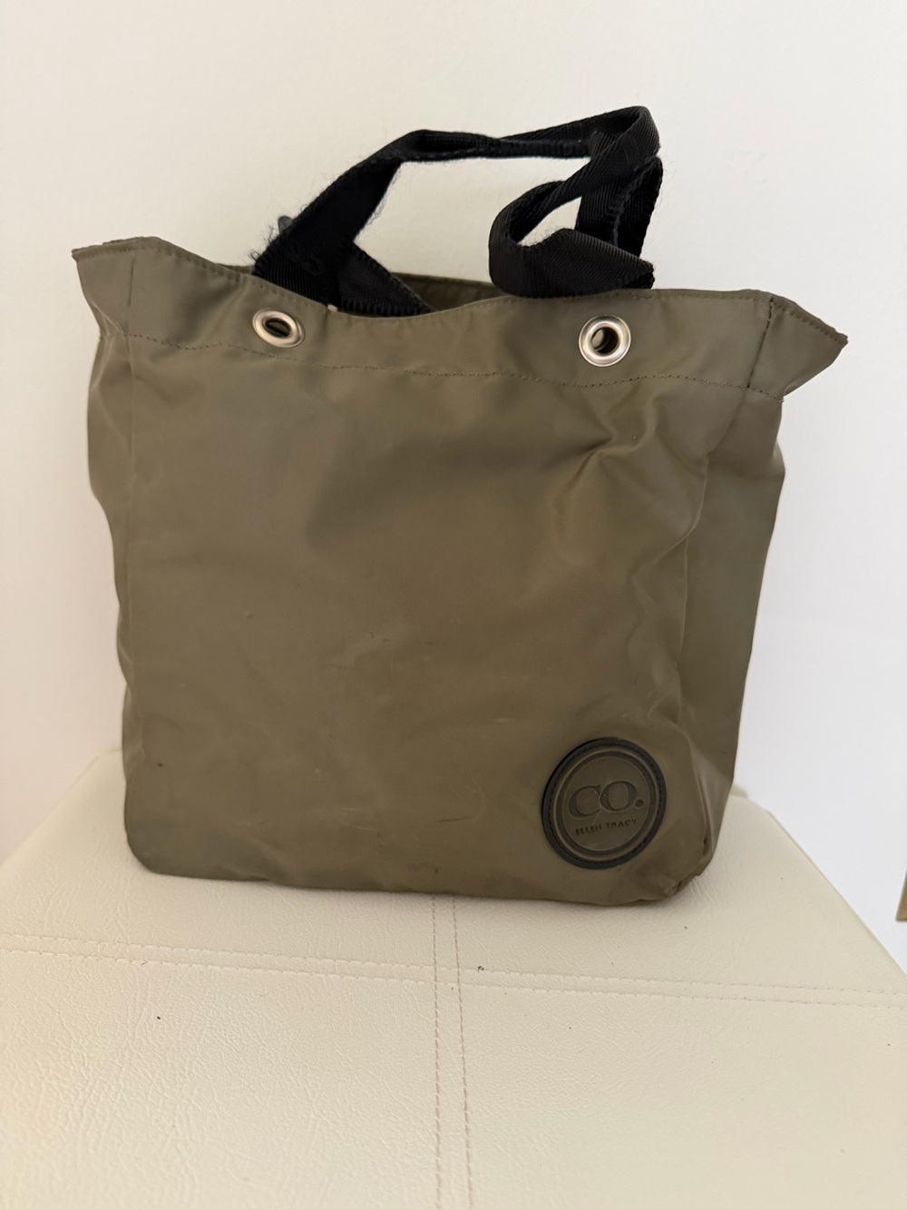 Ellen Tracy Olive Nylon Tote Bag Lightweight Everyday Shoulder Bag